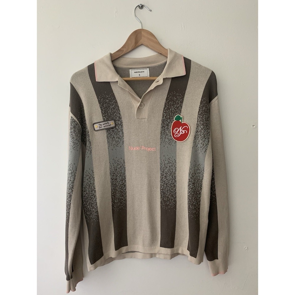 Nude Project Apple Stripes Polo S Streetwear Patches Art To Wear 100% Cotton